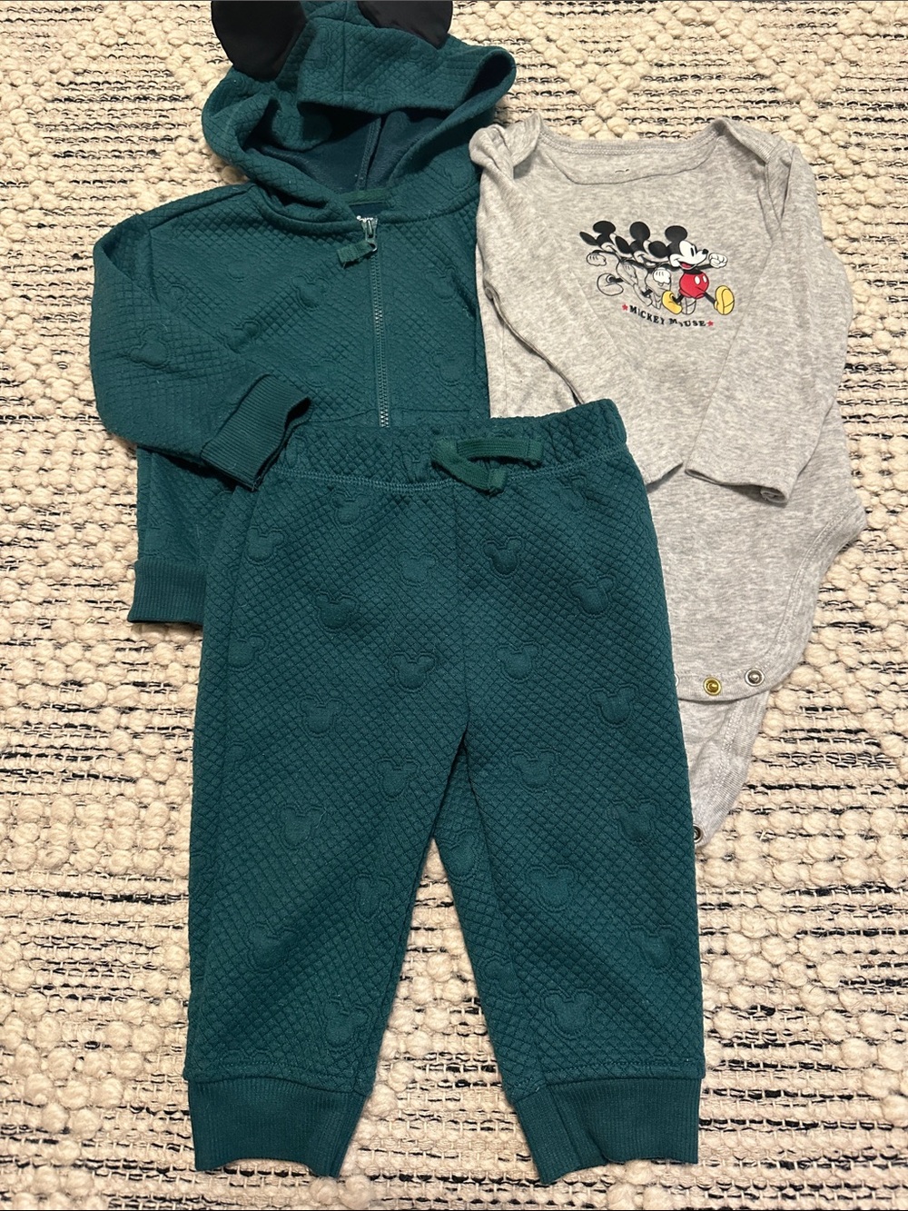 Disney Teal Quilted Hoodie & Pants with Grey Mickey Bodysuit